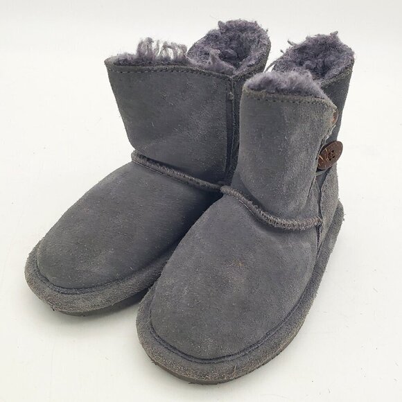 Bearpaw Rosaline Toddler Girls' Gray Suede Leather Warm Winter Boots Size 8 - Picture 2 of 13